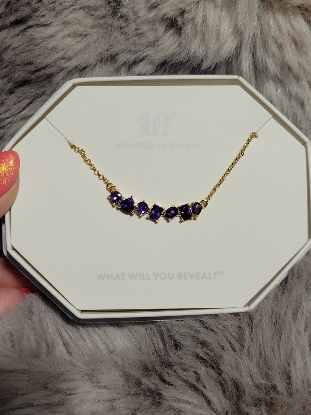 Gold Necklace with Purple Gemstone Accent